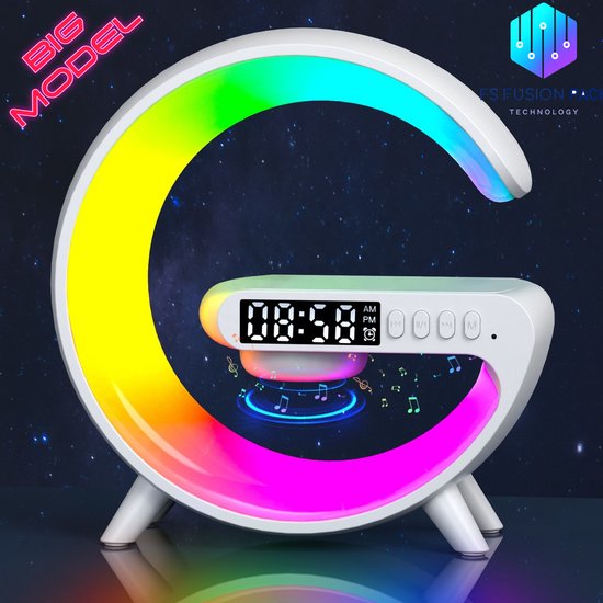 Wake-up Light -APP-bediening -Wekker Sfeerlamp -Nachtlamp-Wekkerradio-Slaaptrainer Lamp-Draadloos opladen-Multifunctioneel-FS Fusion Pack-Groot G-Lamp–Smart Bluetooth Speaker, 15W Draadloos-Nachtlamp–USB–Black Friday Kerstcadeau-Sinterklaas-Nieuwjaar van Wake-up Light — afbeelding 2