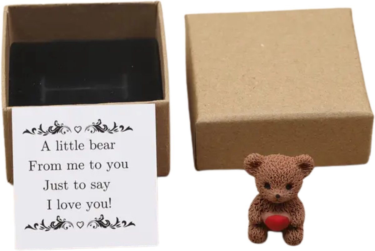 Romantische Geschenkdoos set met Bruine Beer & Kaart met Tekst “I Love You” - Luxe Bruine Cadeaudoos voor Vriendin, Partner of Echtgenoot - Perfect Valentijns, Verjaardags- of Jubileum - Elegante Geschenkverpakking met Hartdetail