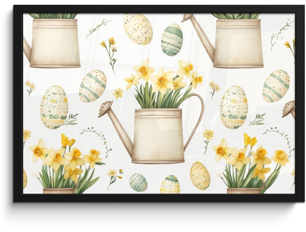 Poster in lijst - Fotolijst 60x40 cm - Posters - Gieter - Bloemen - Eieren - Posterlijst z