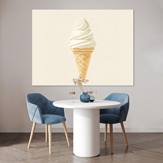 Poster 160x120 cm - Softijs - Hoorntje - Wit - Posters - Kamer decoratie - Wanddecoratie woonkamer - Muurdecoratie slaapkamer XXL