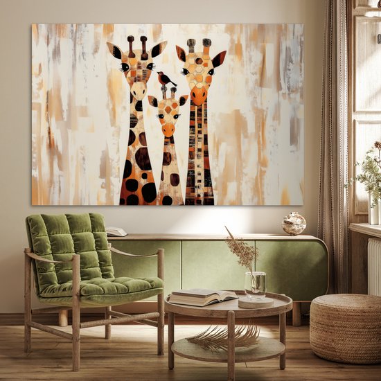 Poster 180x120 cm - Giraffen - Cartoon - Crème - Posters - Kamer decoratie - Wanddecoratie woonkamer - Muurdecoratie slaapkamer XXL