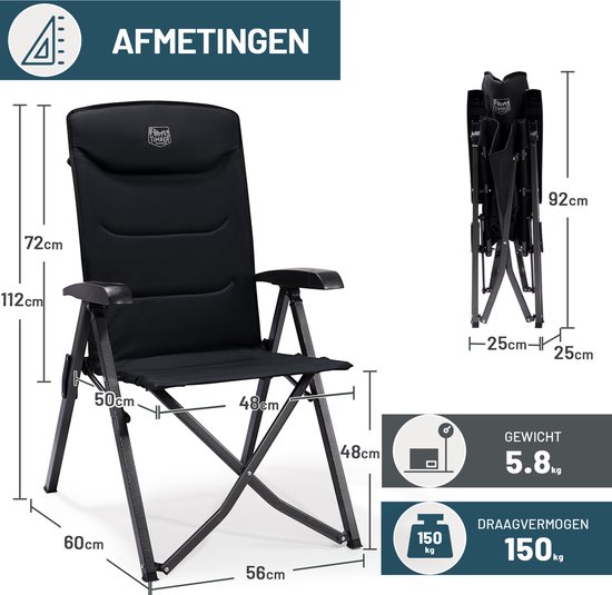 TIMBER RIDGE 2 Stuks Campingstoelen - Opvouwbaar & Verstelbaar - 4 standen & hoge rugleuning - Comfortabele tuinstoelen - Ideaal voor camping - Zwart van Timber Ridge — afbeelding 3