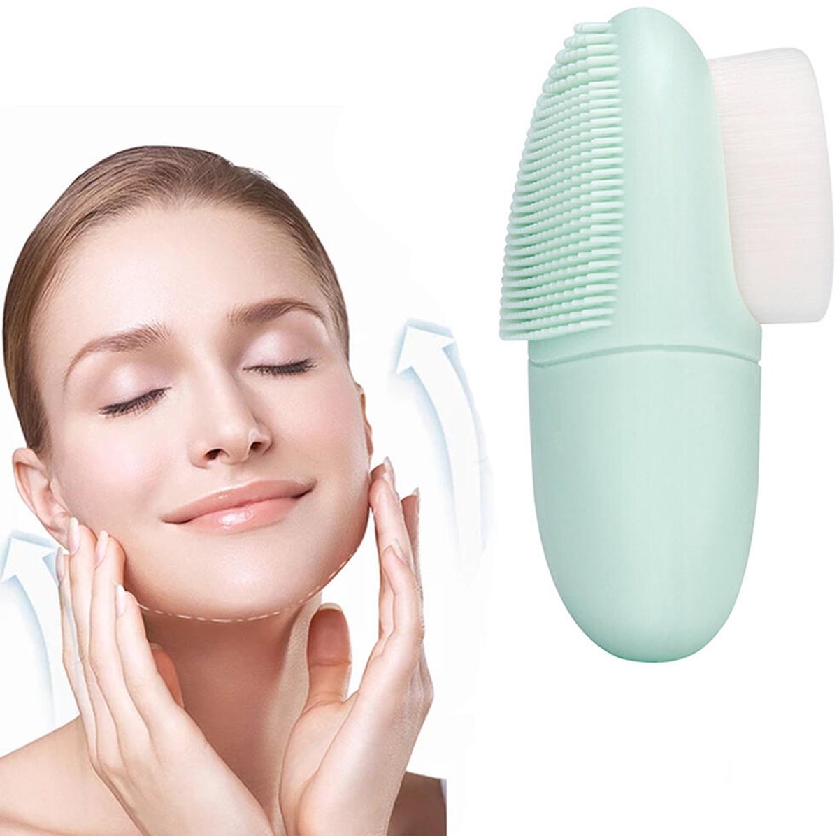 Siliconen Gezichtsborstel - Dubbele Gezichtsborstel - Face Scrub - Face brush - Gezichtsverzorging - Gezichtsreiniging - Gezichtsmassage - Gezichtsreiniger - Borstel - Gezicht - Face cleaner - Voor Diepe Reiniging En Exfoliat - Groen
