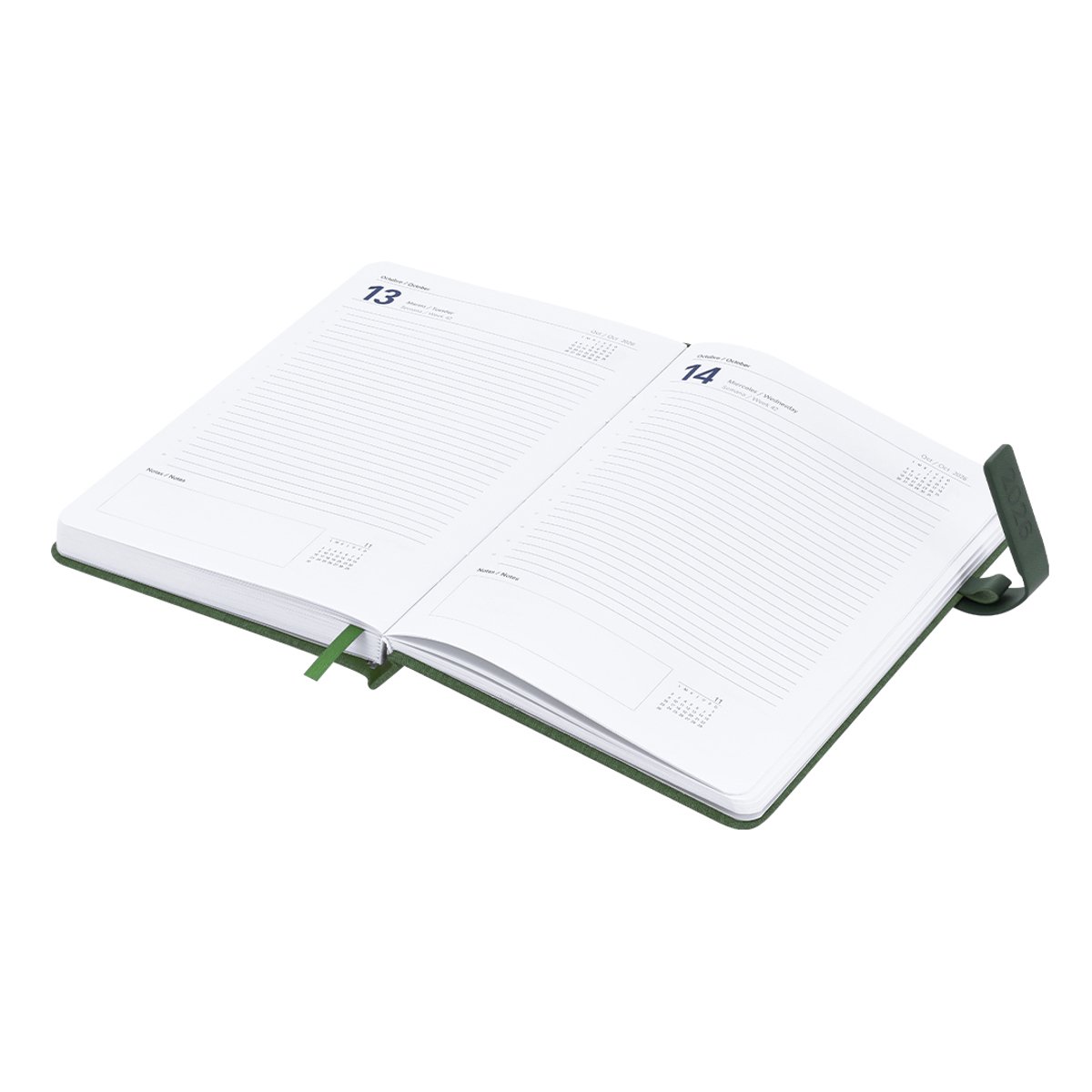 2027 Bureau agenda - Dag agenda Blauw - Hardcover Gerecycled RPET polyester en magnetische omslag 208 pagina's- A5 - Engels / Spaans model Milok