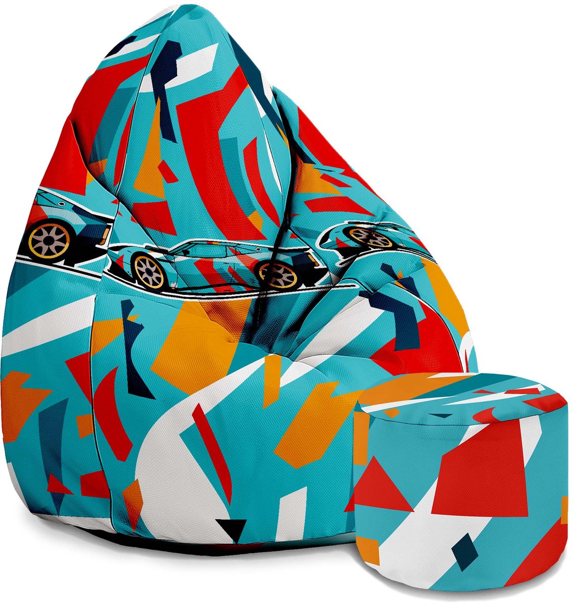 DreamRoots Velvet Zitzak voor Volwassenen – Luxe Beanbag met Voetsteun en Afneembare Hoes – Inclusief Vulling – 80x80x120 cm - Collor Cars
