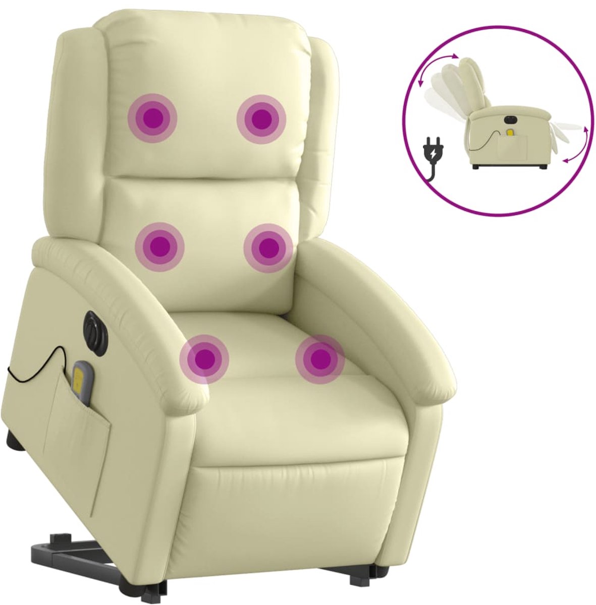 vidaXL Sta-op-massagestoel - elektrisch - echt - leer - crèmekleurig