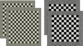 DDDDD - Barbeque - Theedoeken en Keukendoeken - Set van 4 stuks - 60x65 cm/50x55 cm - Geblokt - Zwart