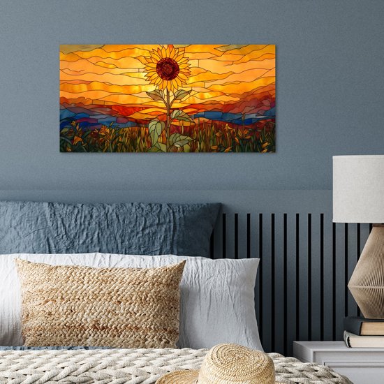 Poster 40x20 cm - Zonnebloem - Mozaïek - Zonsondergang - Geel - Posters - Kamer decoratie - Wanddecoratie woonkamer - Muurdecoratie slaapkamer