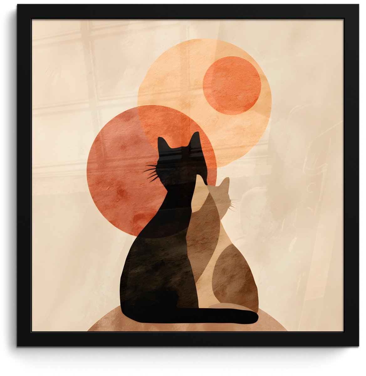 FrameYourWall Poster in lijst - Fotolijst 40x40 cm - Posters - Katten - Zwart - Abstract - Cirkels - Posterlijst zwart - Decoratie - Wanddecoratie woonkamer - Muurdecoratie slaapkamer Katten - Abstract