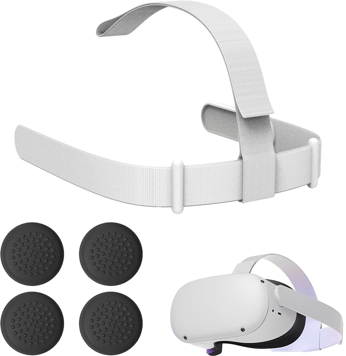 Namajunas - Accessoires Set geschikt voor meta quest 2 - elite strap geschikt voor Oculus quest 2 - Case - Hoofdkussen Cover VR Bril - 4 controller duimstick dopjes inbegrepen - Verstelbaar - wit