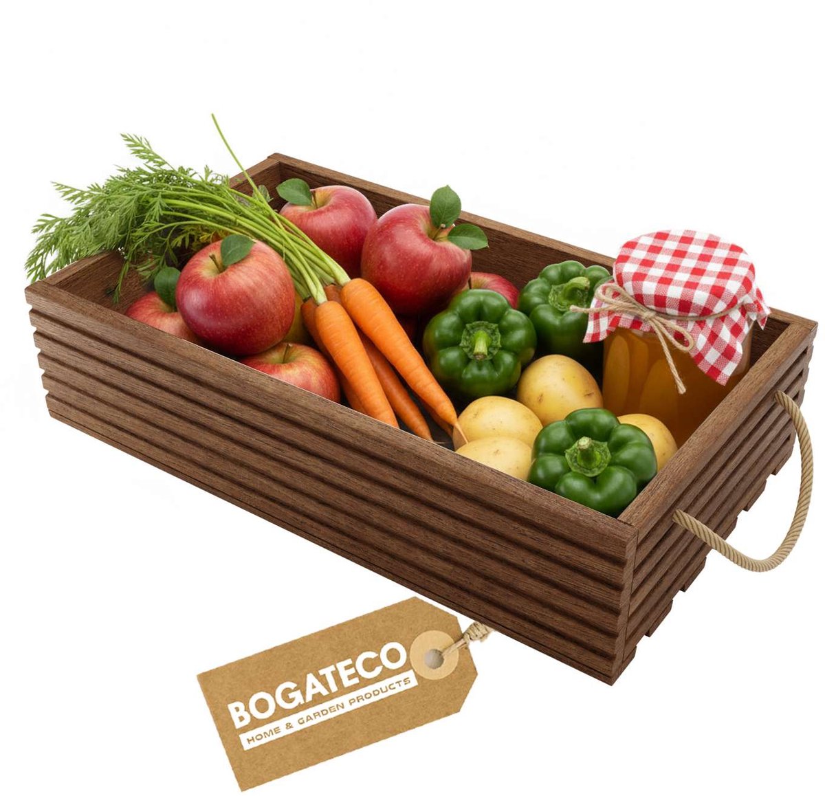 BOGATECO Houten kist Natuur 60x35x14,5 cm Grote houten kist Houten doos Decoratie Houten kisten Fruitkist Groentekist Houten kist voor opslag Opbergdoos Kist Hout Cadeau Decoratie Wijnkist DONKERBRUIN