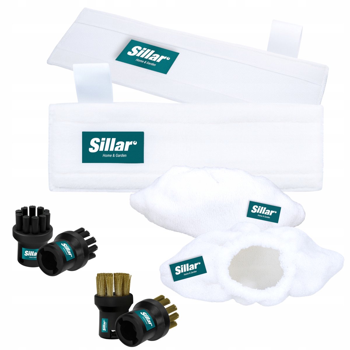 Sillar, Set 8 Accessoire voor stoomreiniger geschikt voor Karcher Easyfix KST SC1 SC2 SC3 SC4 SC5 SC6 SI2 SI4 SG4, 2x messingborstel, 2x reinigingsborstel kunstoff, 4x microvezeldoekjes, vervangings