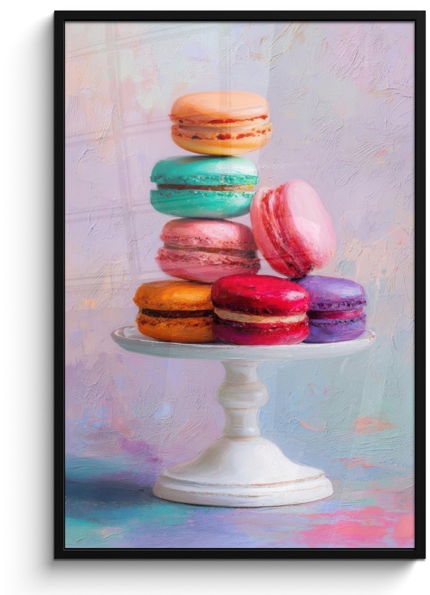 FrameYourWall Poster in lijst - Fotolijst 80x120 cm - Posters - Macarons - Schaal - Pastel - Kleurrijk - Posterlijst zwart - Decoratie - Wanddecoratie woonkamer - Muurdecoratie slaapkamer
