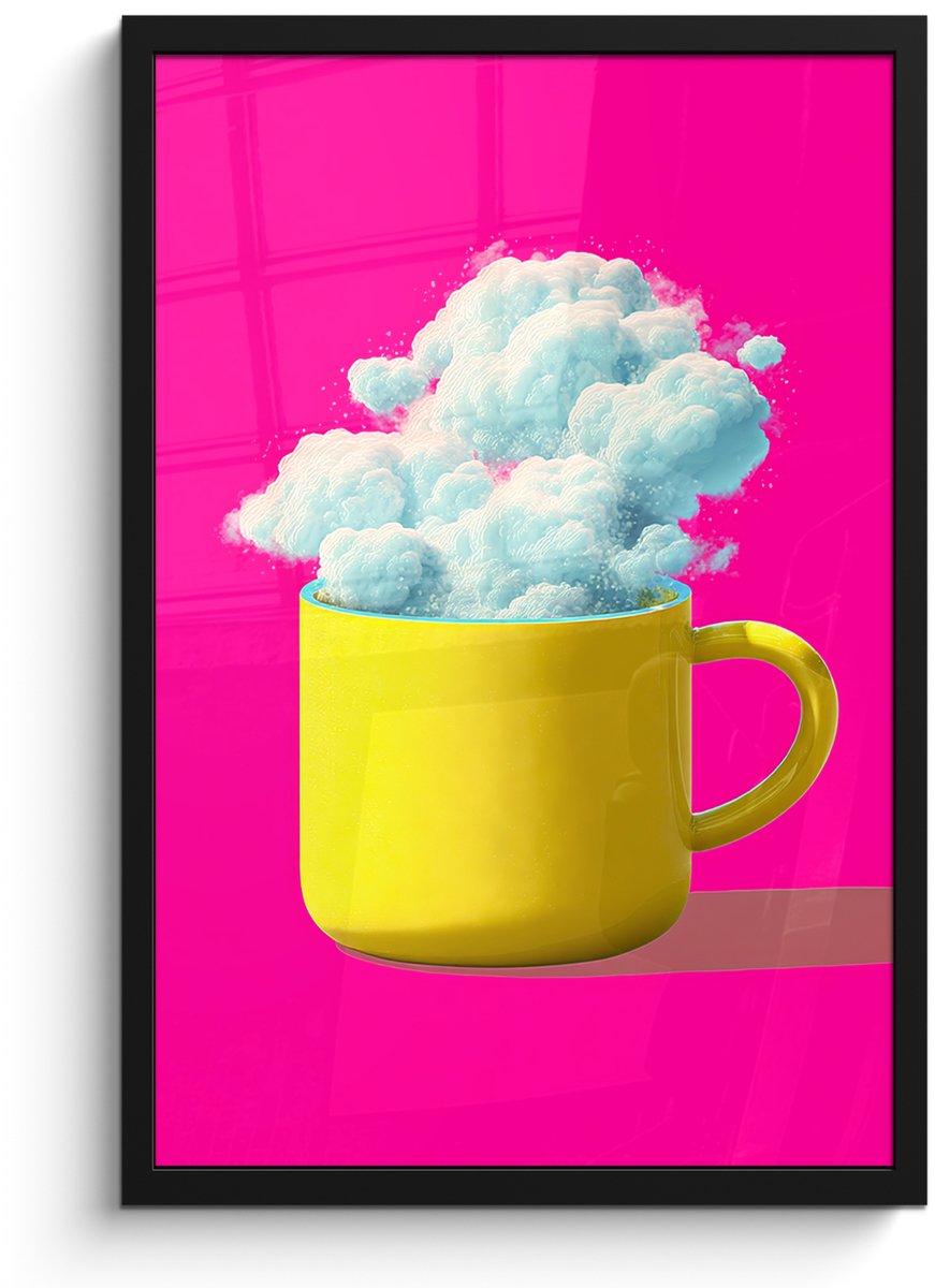 FrameYourWall Poster in lijst - Fotolijst 40x60 cm - Posters - Mok - Wolken - Roze - Minimalitisch - Posterlijst zwart - Decoratie - Wanddecoratie woonkamer - Muurdecoratie slaapkamer