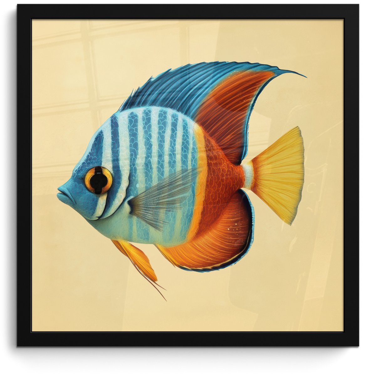 FrameYourWall Poster in lijst - Fotolijst 40x40 cm - Posters - Vis - Vinnen - Blauw - Ogen - Posterlijst zwart - Decoratie - Wanddecoratie woonkamer - Muurdecoratie slaapkamer