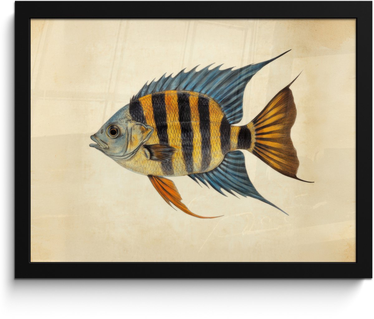 FrameYourWall Poster in lijst - Fotolijst 40x30 cm - Posters - Vis - Tropisch - Strepen - Vinnen - Posterlijst zwart - Decoratie - Wanddecoratie woonkamer - Muurdecoratie slaapkamer