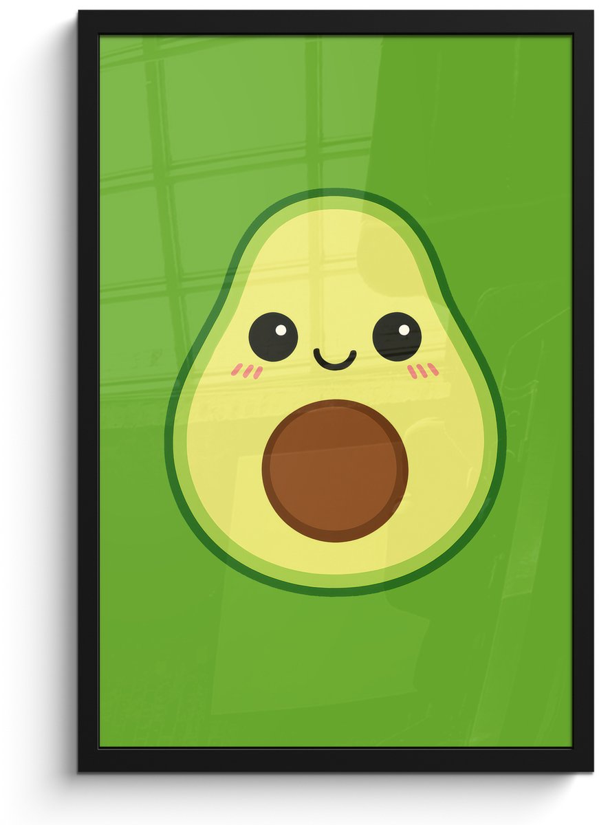FrameYourWall Poster in lijst - Fotolijst 40x60 cm - Posters - Avocado - Groen - Speels - Posterlijst zwart - Decoratie - Wanddecoratie woonkamer - Muurdecoratie slaapkamer