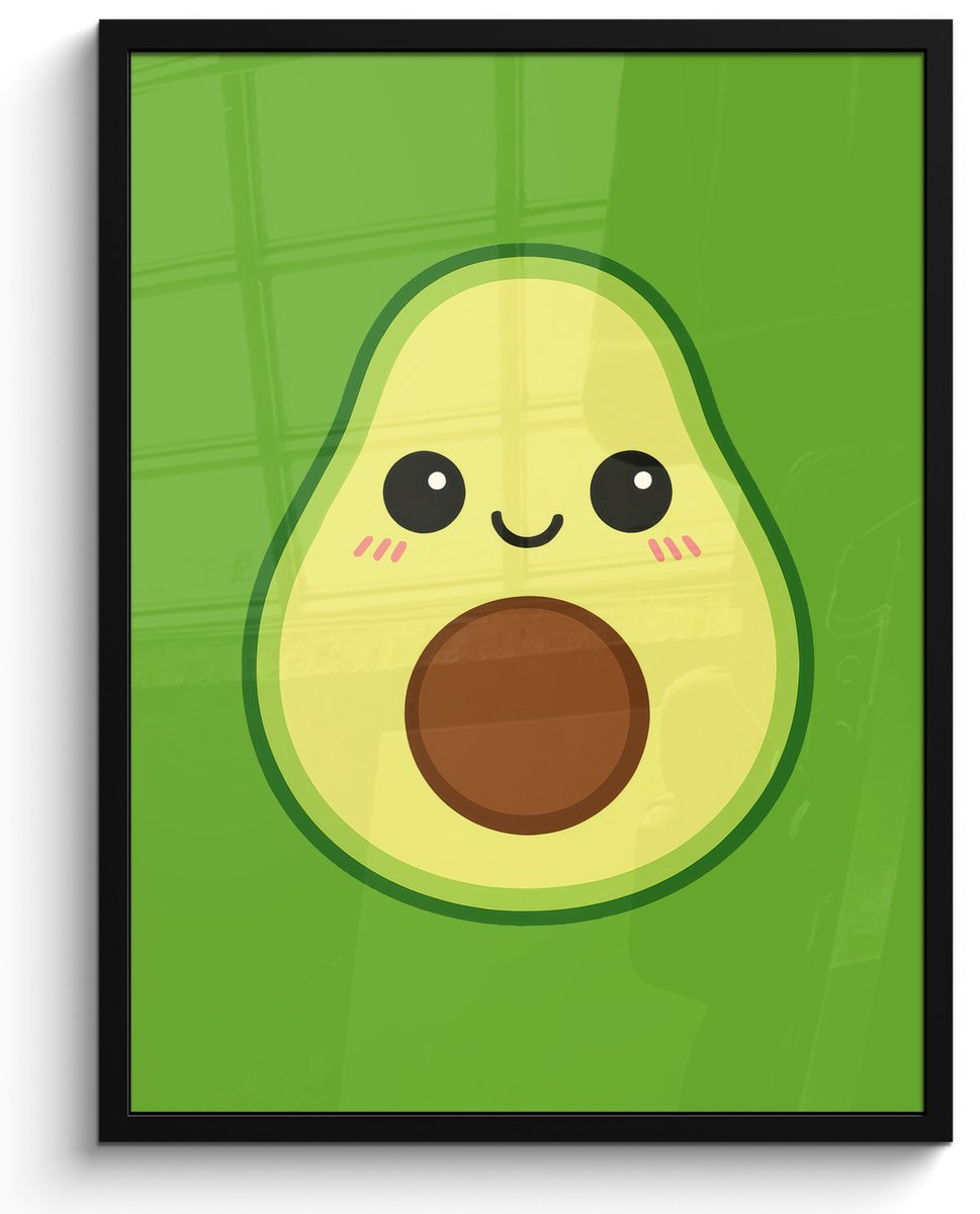 FrameYourWall Poster in lijst - Fotolijst 60x80 cm - Posters - Avocado - Groen - Speels - Posterlijst zwart - Decoratie - Wanddecoratie woonkamer - Muurdecoratie slaapkamer