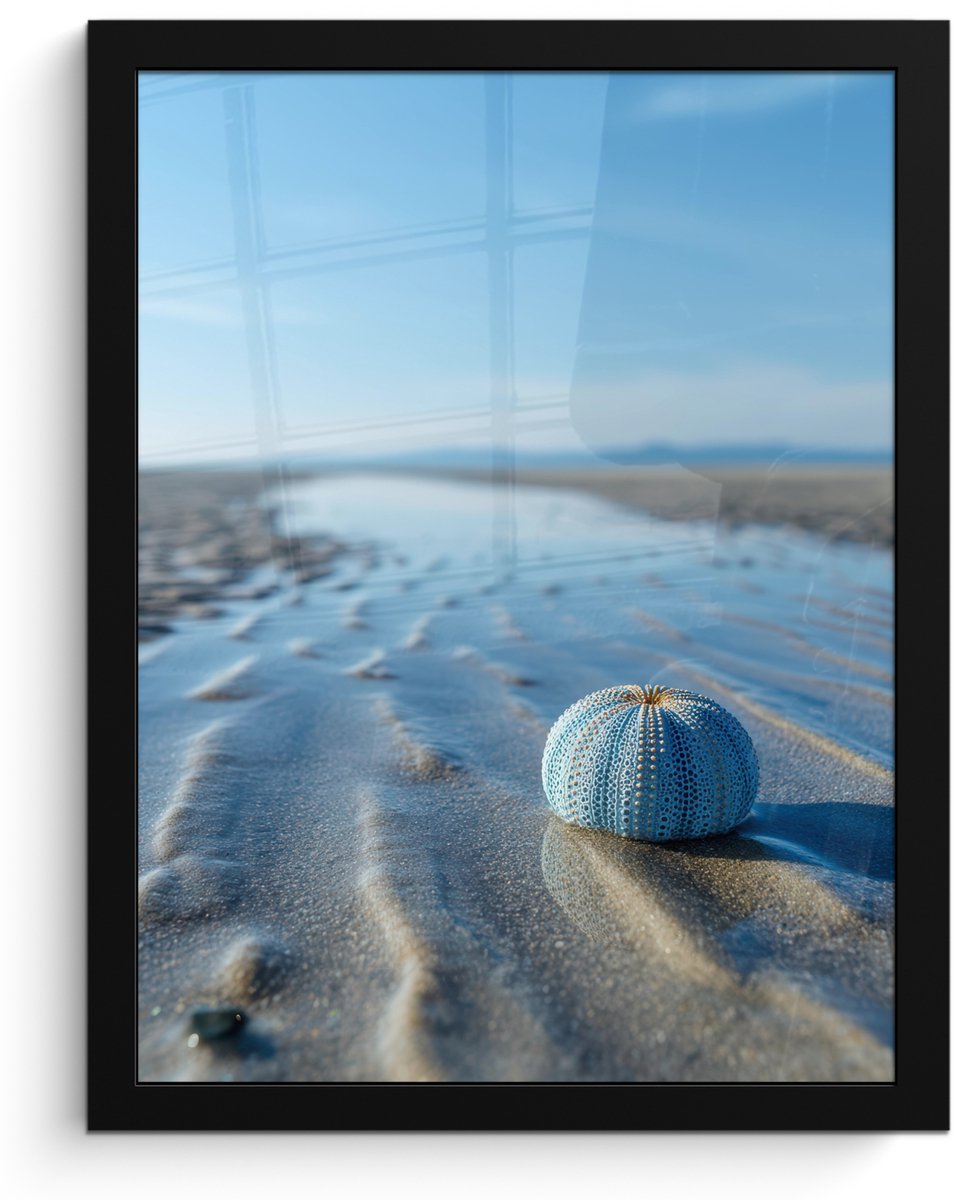 FrameYourWall Poster in lijst - Fotolijst 30x40 cm - Posters - Strand - Schild - Water - Blauw - Posterlijst zwart - Decoratie - Wanddecoratie woonkamer - Muurdecoratie slaapkamer Strand - Water