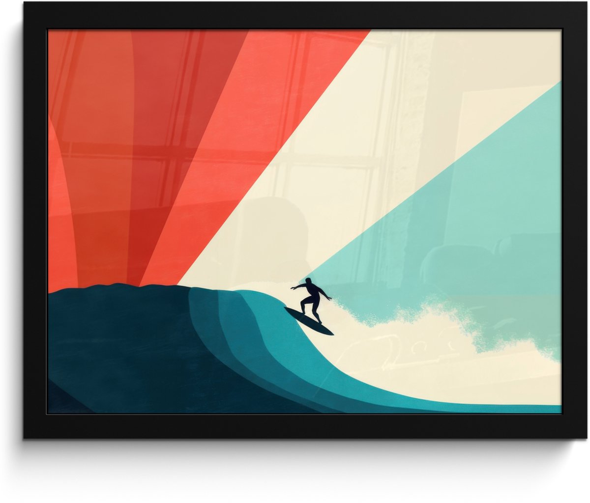 FrameYourWall Poster in lijst - Fotolijst 40x30 cm - Posters - Surfer - Abstract - Golven - Zonnestralen - Posterlijst zwart - Decoratie - Wanddecoratie woonkamer - Muurdecoratie slaapkamer - Kerstversiering - Kerstdecoratie voor binnen - Kerstmis