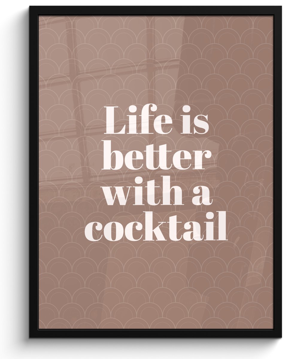 FrameYourWall Poster in lijst - Fotolijst 60x80 cm - Posters - Cocktail - Tekst - Patroon - Wit - Posterlijst zwart - Decoratie - Wanddecoratie woonkamer - Muurdecoratie slaapkamer