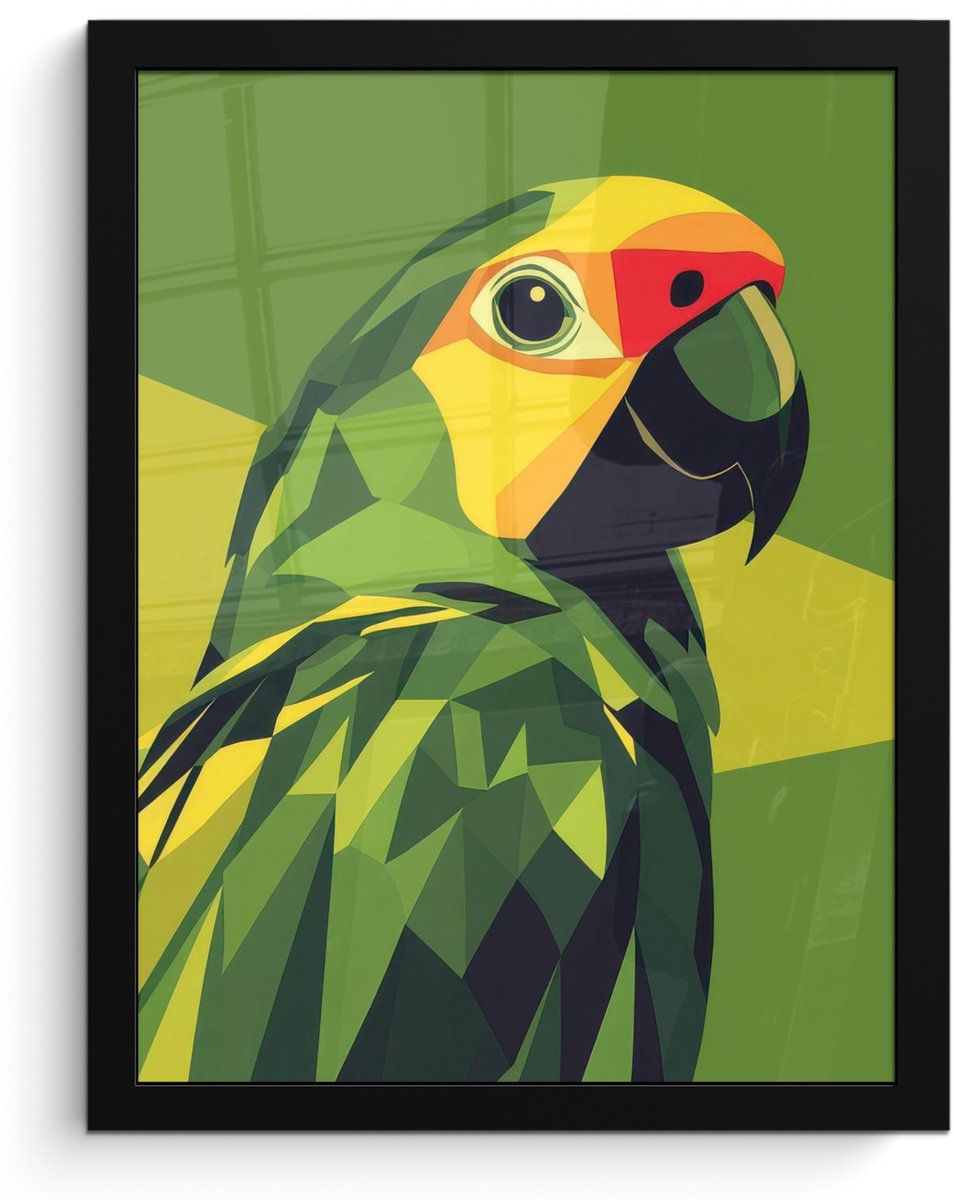 FrameYourWall Poster in lijst - Fotolijst 30x40 cm - Posters - Papegaai - Groen - Snavel - Abstract - Posterlijst zwart - Decoratie - Wanddecoratie woonkamer - Muurdecoratie slaapkamer