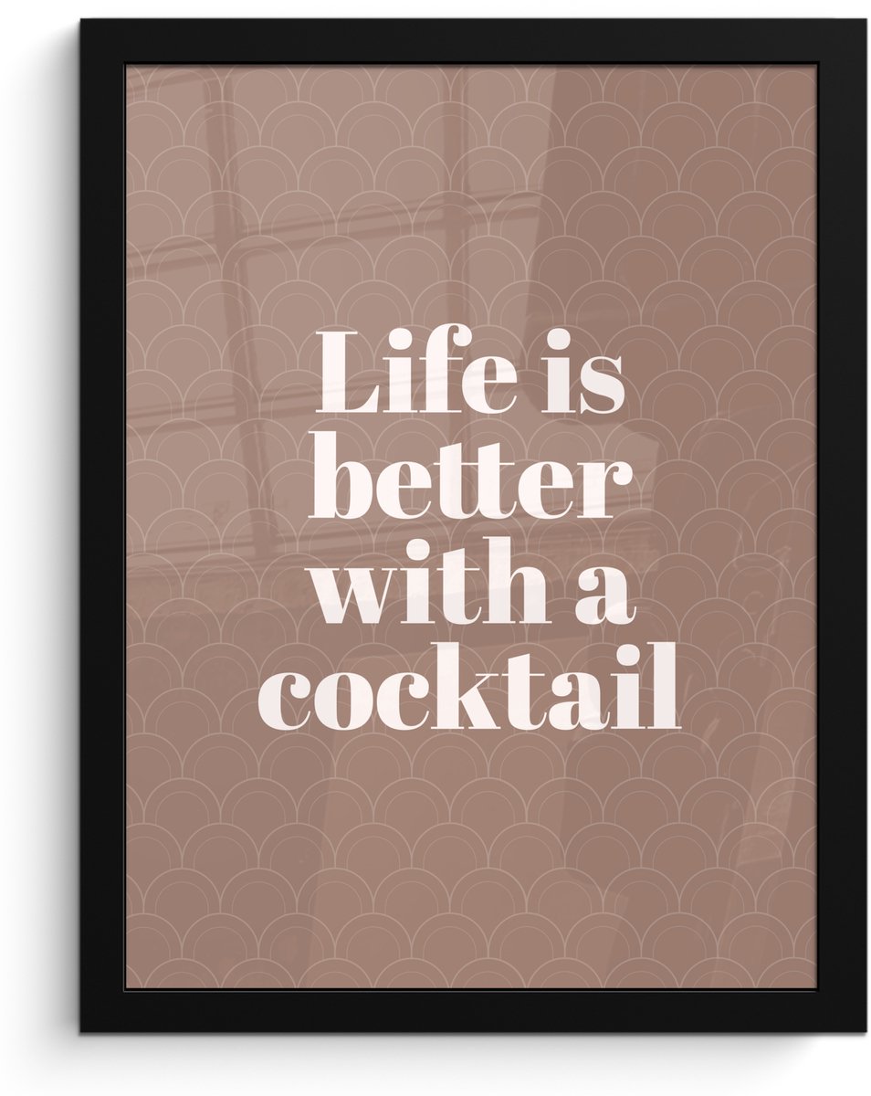 FrameYourWall Poster in lijst - Fotolijst 30x40 cm - Posters - Cocktail - Tekst - Patroon - Wit - Posterlijst zwart - Decoratie - Wanddecoratie woonkamer - Muurdecoratie slaapkamer