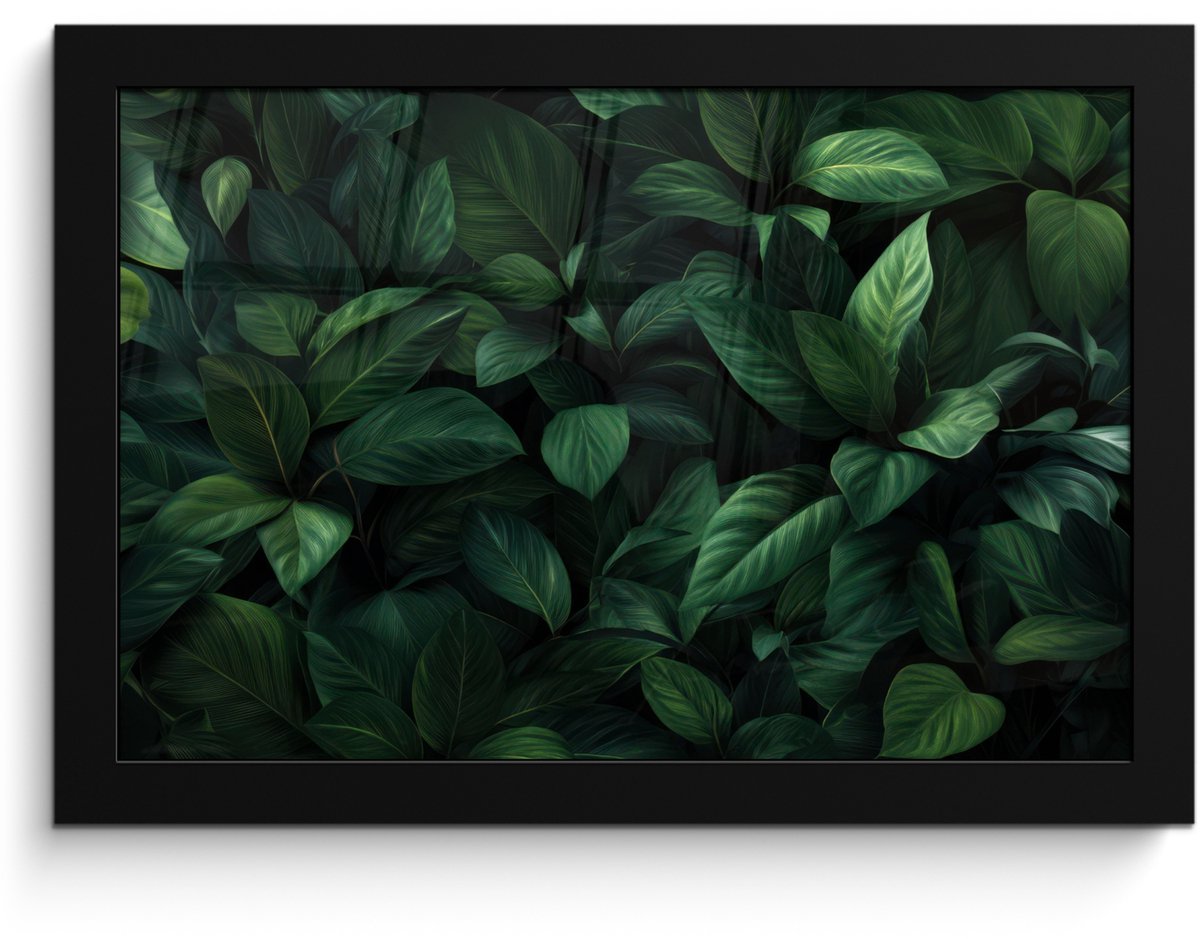 FrameYourWall Poster in lijst - Fotolijst 30x20 cm - Posters - Bladeren - Ovaal - Groen - Nerven - Posterlijst zwart - Decoratie - Wanddecoratie woonkamer - Muurdecoratie slaapkamer Bladeren - Nerven