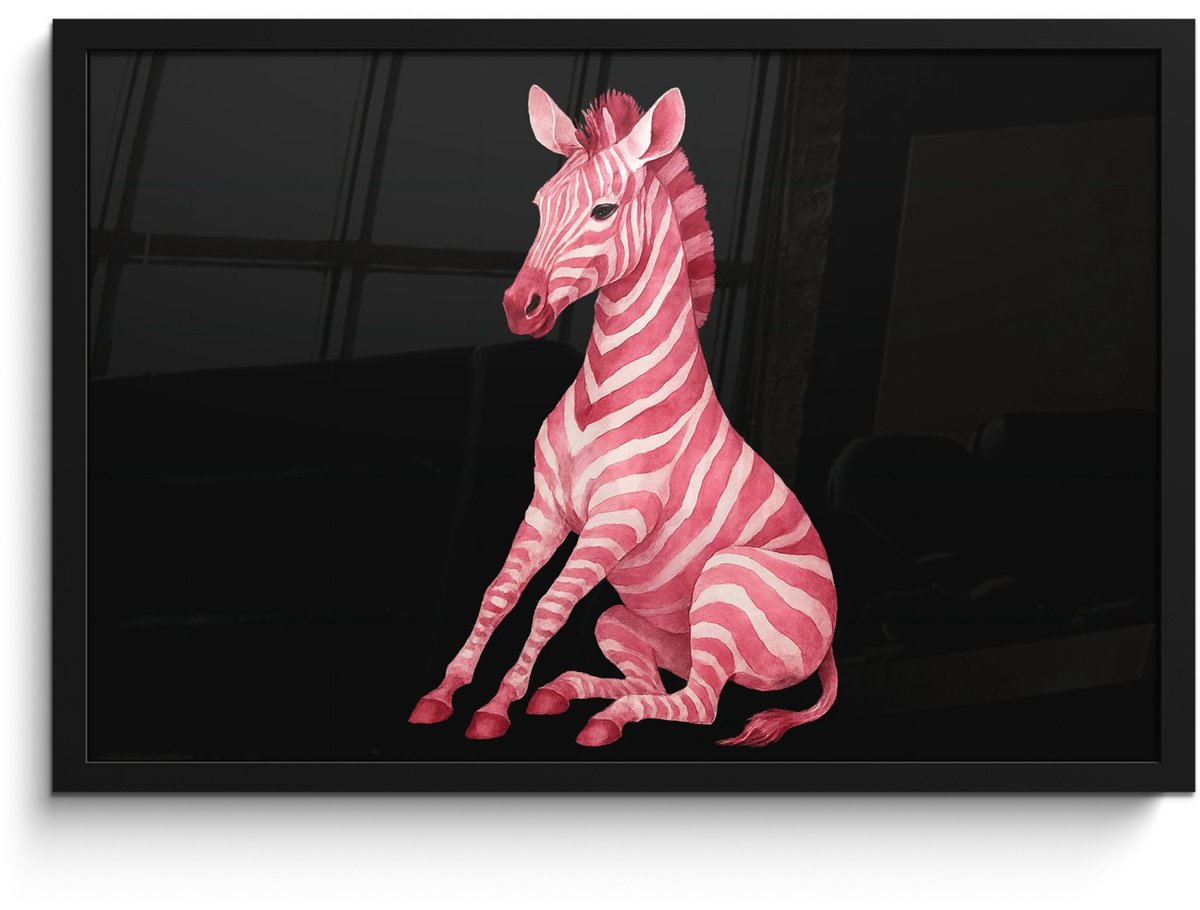 FrameYourWall Poster in lijst - Fotolijst 60x40 cm - Posters - Zebra - Roze - Gestreept - Posterlijst zwart - Decoratie - Wanddecoratie woonkamer - Muurdecoratie slaapkamer