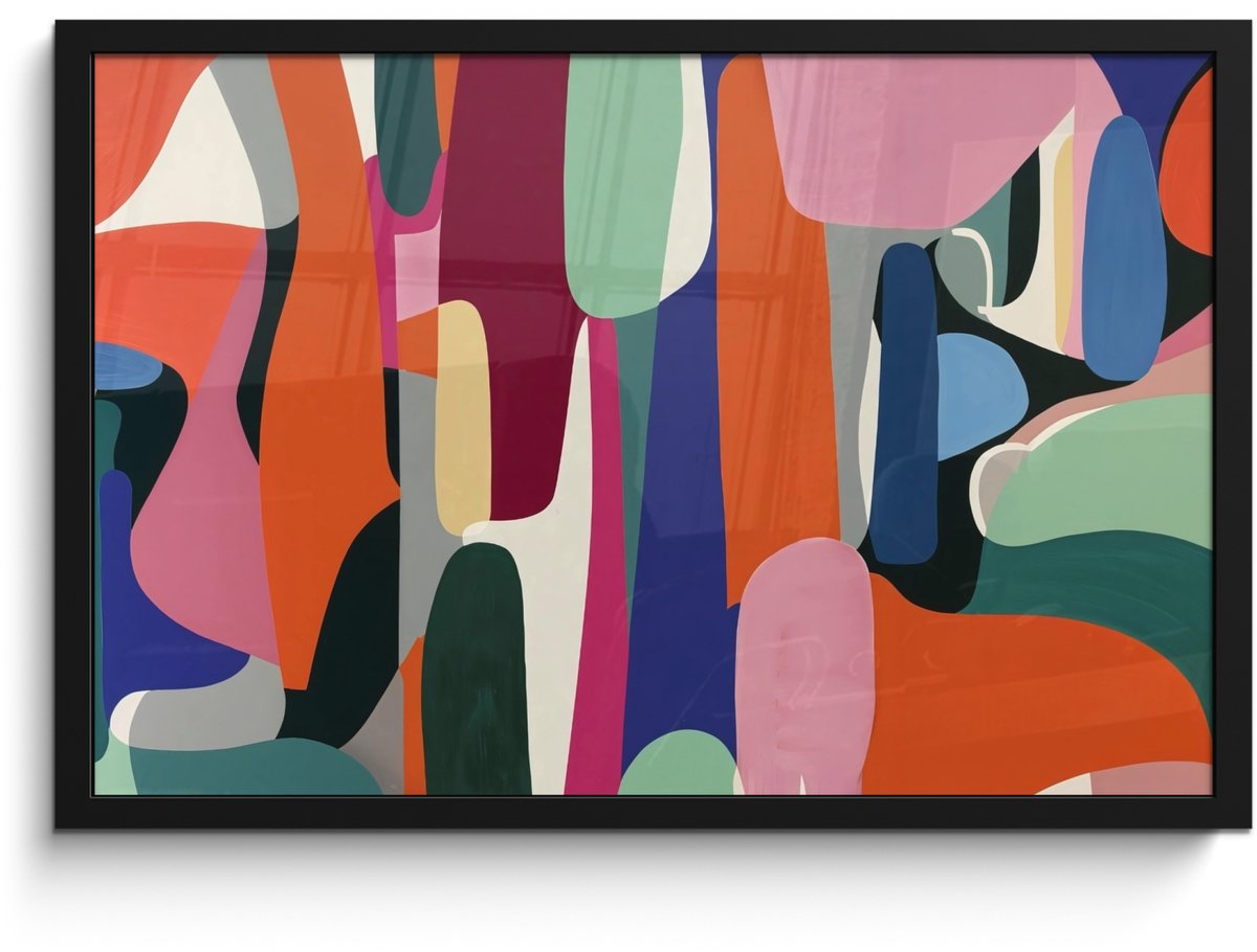 FrameYourWall Poster in lijst - Fotolijst 60x40 cm - Posters - Vormen - Ritmisch - Kleuren - Abstract - Posterlijst zwart - Decoratie - Wanddecoratie woonkamer - Muurdecoratie slaapkamer Vormen - Kleurrijk