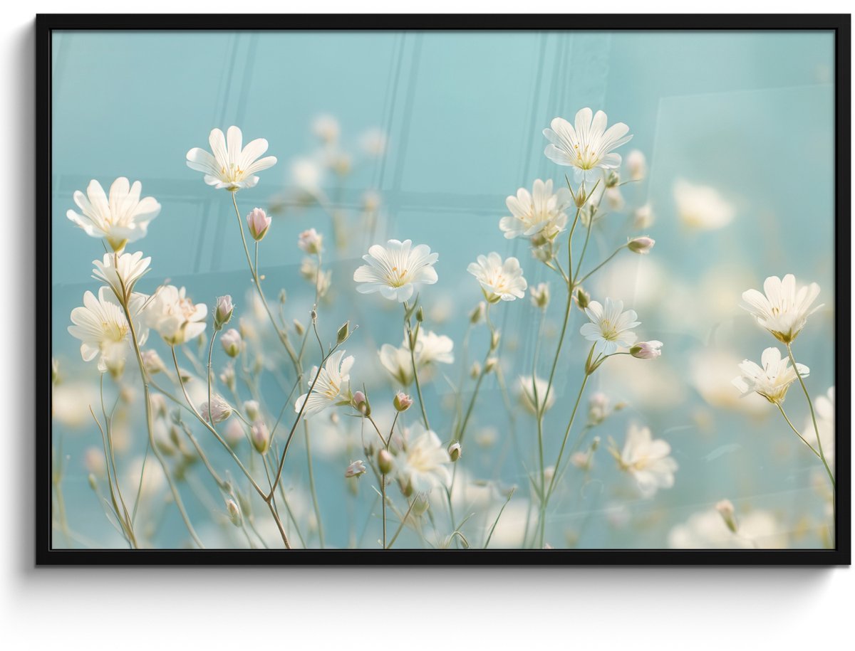 FrameYourWall Poster in lijst - Fotolijst 120x80 cm - Posters - Stengels - Bloemen - Lucht - Wit - Posterlijst zwart - Decoratie - Wanddecoratie woonkamer - Muurdecoratie slaapkamer