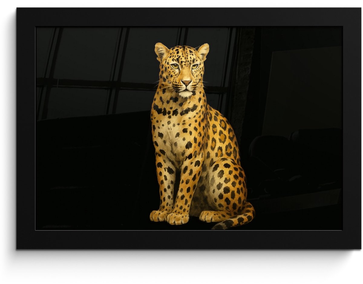 FrameYourWall Poster in lijst - Fotolijst 30x20 cm - Posters - Panter - Realistisch - Bruin - Posterlijst zwart - Decoratie - Wanddecoratie woonkamer - Muurdecoratie slaapkamer