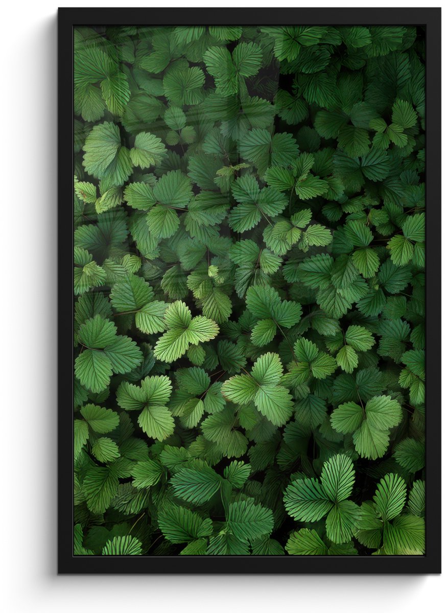 FrameYourWall Poster in lijst - Fotolijst 40x60 cm - Posters - Groen - Bladeren - Kartel - Zonlicht - Posterlijst zwart - Decoratie - Wanddecoratie woonkamer - Muurdecoratie slaapkamer
