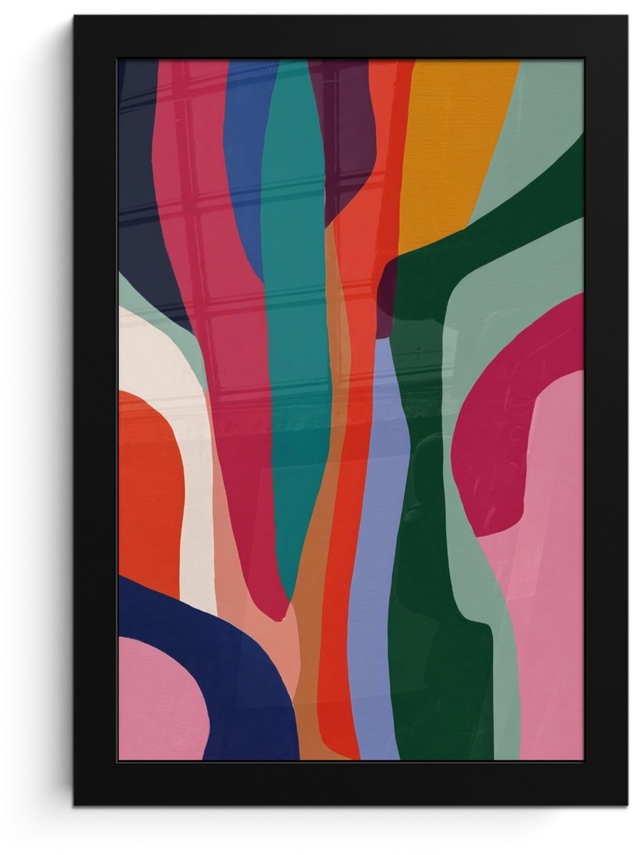 FrameYourWall Poster in lijst - Fotolijst 20x30 cm - Posters - Vormen - Bochten - Kleurrijk - Abstract - Posterlijst zwart - Decoratie - Wanddecoratie woonkamer - Muurdecoratie slaapkamer Abstract - Kleurrijk - Golven