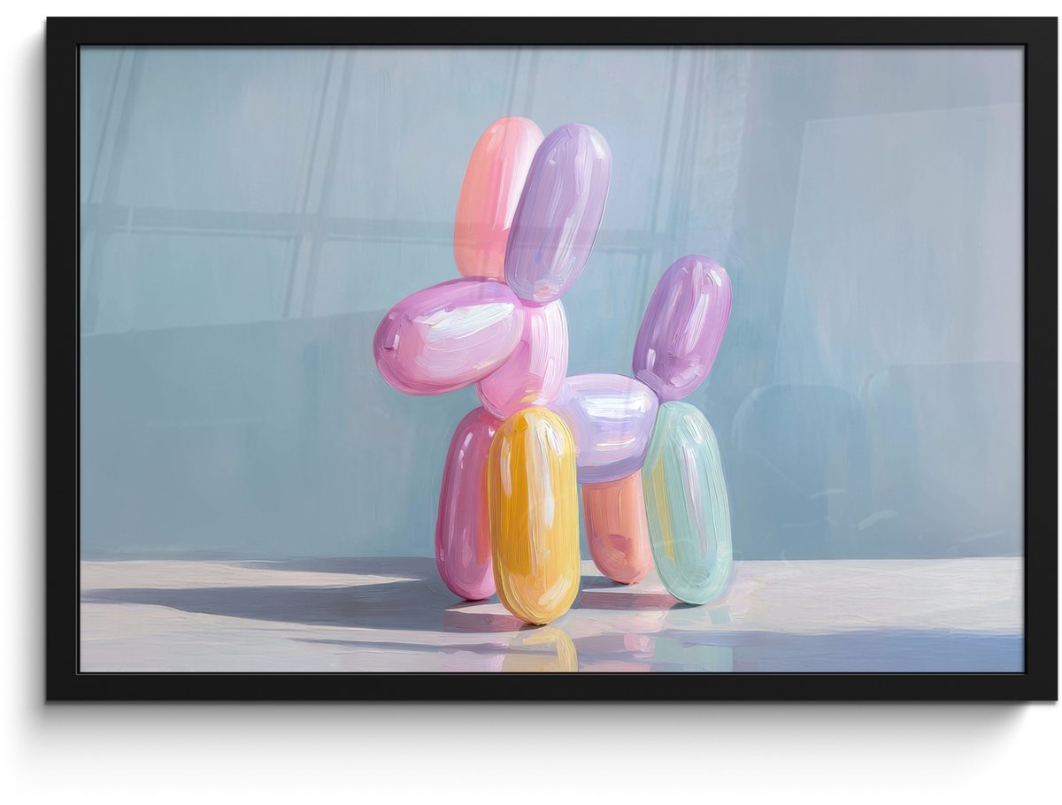 FrameYourWall Poster in lijst - Fotolijst 60x40 cm - Posters - Dier - Ballon - Pasteltinten - Glanzend - Posterlijst zwart - Decoratie - Wanddecoratie woonkamer - Muurdecoratie slaapkamer