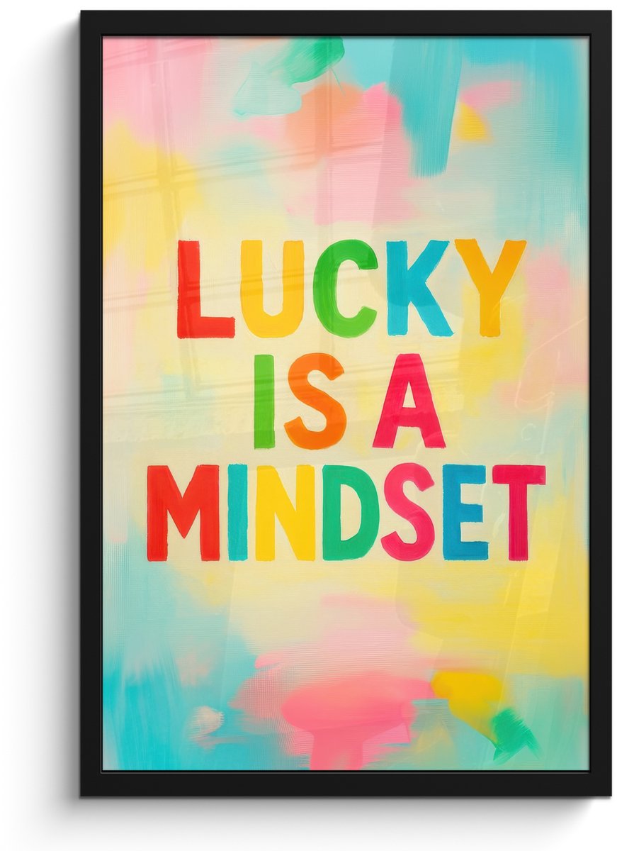 FrameYourWall Poster in lijst - Fotolijst 40x60 cm - Posters - Quote - Lucky - Regenboogkleuren - Posterlijst zwart - Decoratie - Wanddecoratie woonkamer - Muurdecoratie slaapkamer Quote - Lucky - Kleurrijk