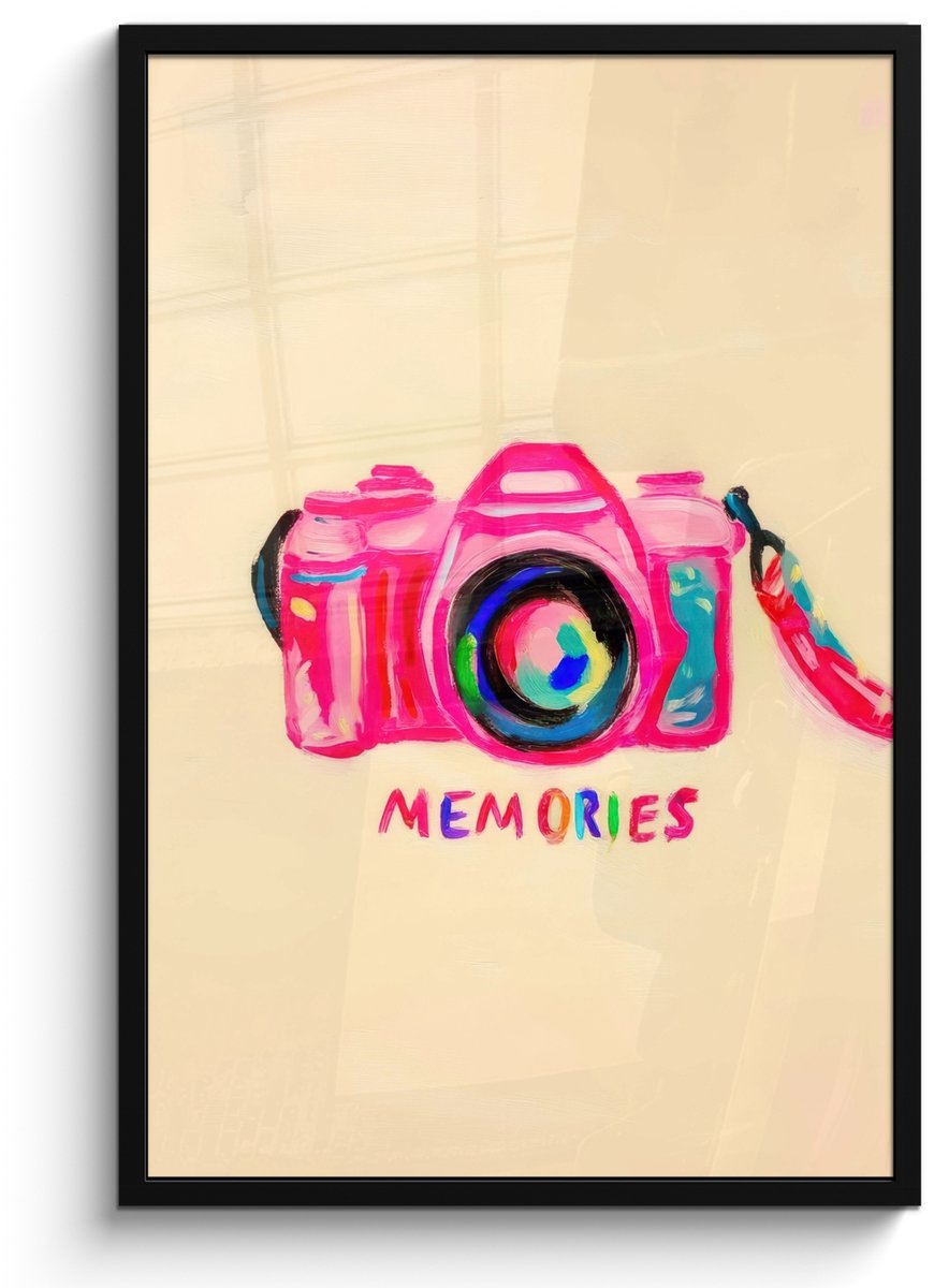 FrameYourWall Poster in lijst - Fotolijst 60x90 cm - Posters - Camera - Memories - Roze - Geschilderd - Posterlijst zwart - Decoratie - Wanddecoratie woonkamer - Muurdecoratie slaapkamer
