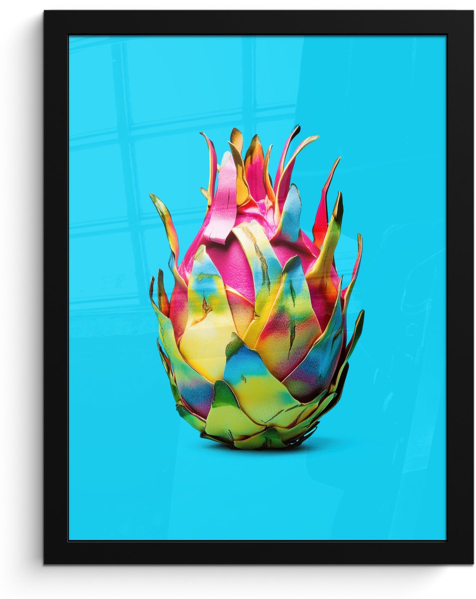 FrameYourWall Poster in lijst - Fotolijst 30x40 cm - Posters - Drakenfruit - Blauw - Levendig - Posterlijst zwart - Decoratie - Wanddecoratie woonkamer - Muurdecoratie slaapkamer