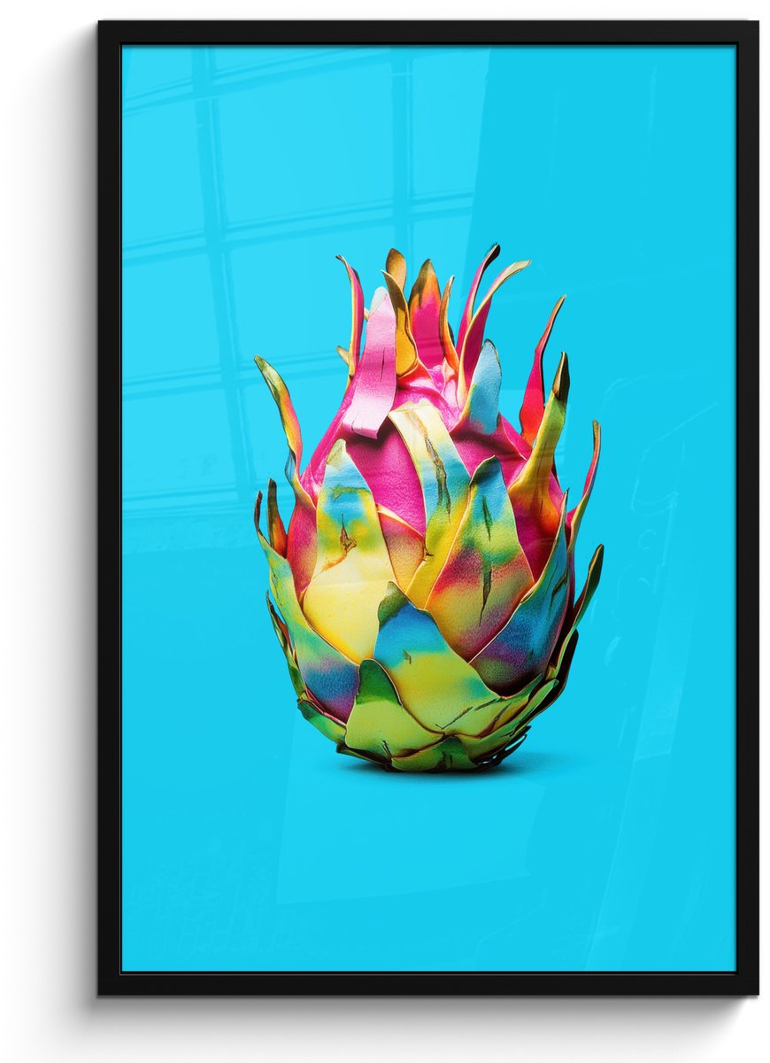 FrameYourWall Poster in lijst - Fotolijst 60x90 cm - Posters - Drakenfruit - Blauw - Levendig - Posterlijst zwart - Decoratie - Wanddecoratie woonkamer - Muurdecoratie slaapkamer