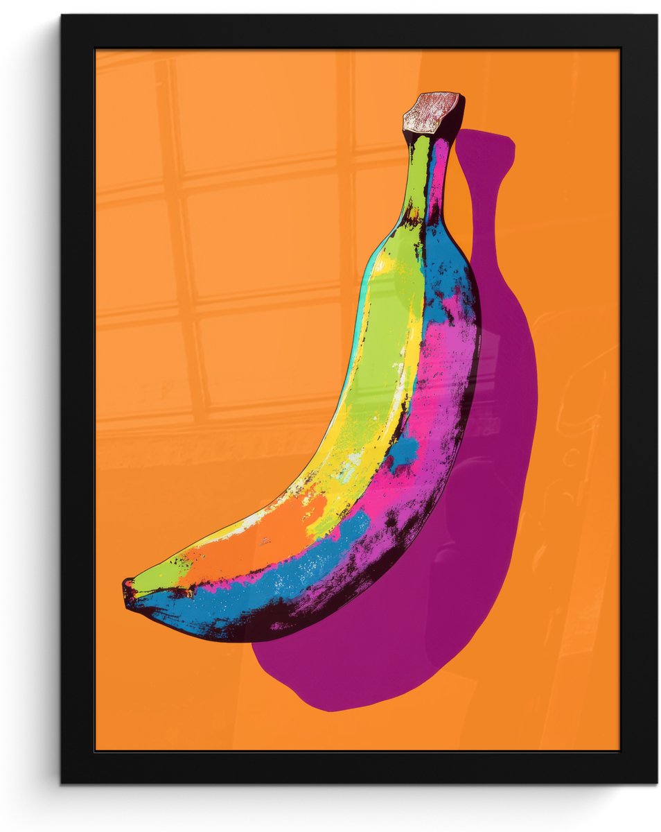 FrameYourWall Poster in lijst - Fotolijst 30x40 cm - Posters - Felle kleuren - Banaan - popart - Posterlijst zwart - Decoratie - Wanddecoratie woonkamer - Muurdecoratie slaapkamer
