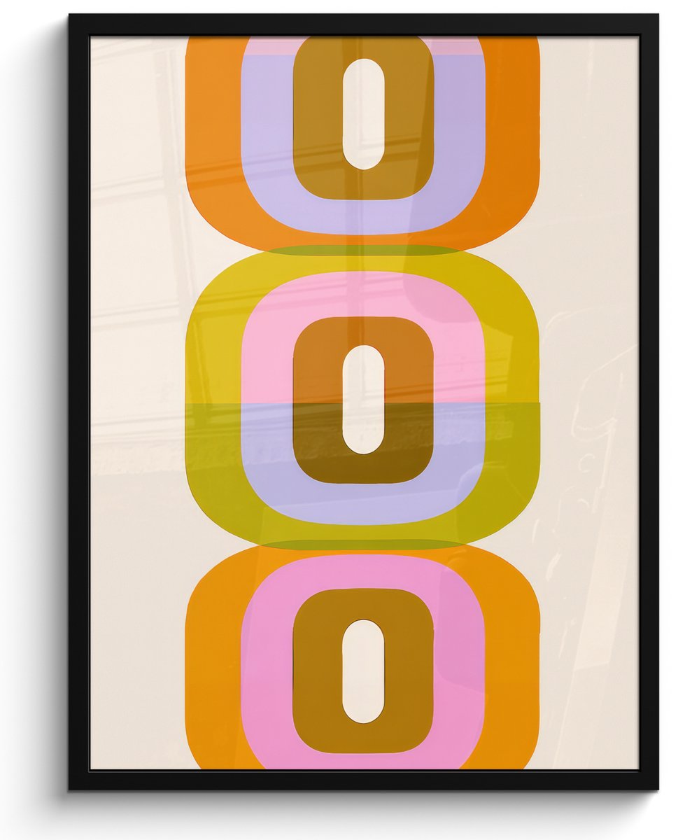 FrameYourWall Poster in lijst - Fotolijst 60x80 cm - Posters - Stapel - Vormen - Geblokt - Oranje - Posterlijst zwart - Decoratie - Wanddecoratie woonkamer - Muurdecoratie slaapkamer