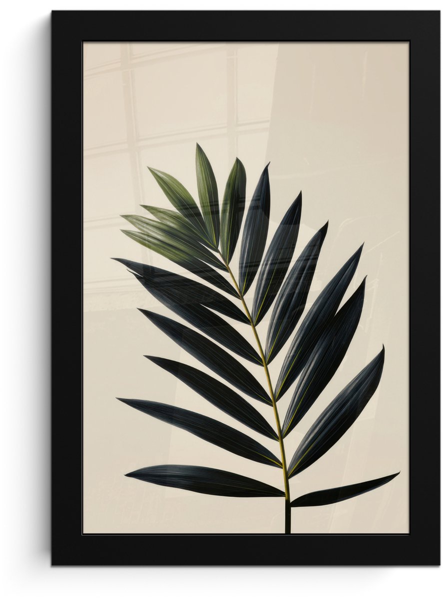 FrameYourWall Poster in lijst - Fotolijst 20x30 cm - Posters - Palmblad - Donkere bladen - Subtiel - Posterlijst zwart - Decoratie - Wanddecoratie woonkamer - Muurdecoratie slaapkamer Palmblad - Subtiel