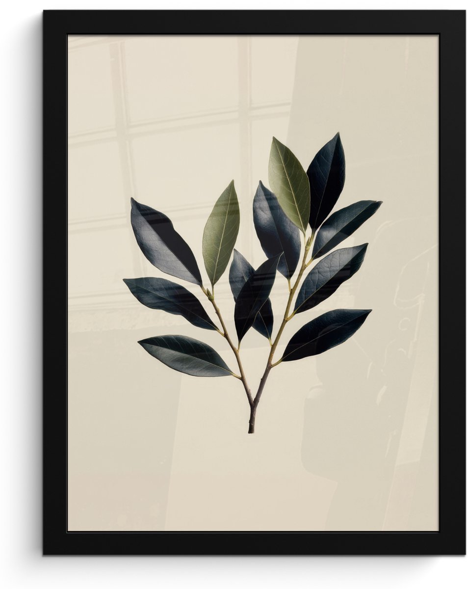 FrameYourWall Poster in lijst - Fotolijst 30x40 cm - Posters - Ovaal - Olijfgroen - Simpel - Posterlijst zwart - Decoratie - Wanddecoratie woonkamer - Muurdecoratie slaapkamer Tak - Blad