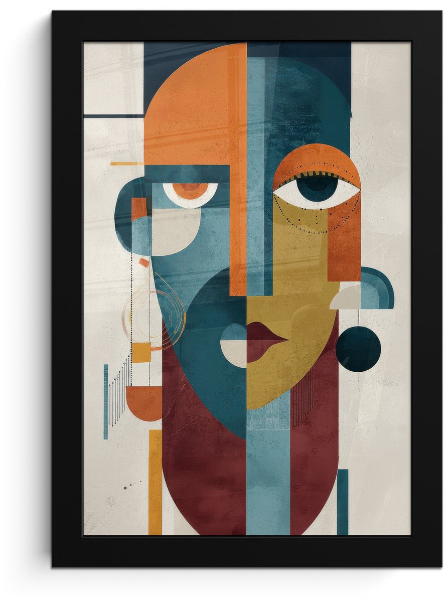 FrameYourWall Poster in lijst - Fotolijst 20x30 cm - Posters - Geometrisch - Strakke vormen - Kleurrijk - Posterlijst zwart - Decoratie - Wanddecoratie woonkamer - Muurdecoratie slaapkamer Geometrisch - Vormen - Gezicht