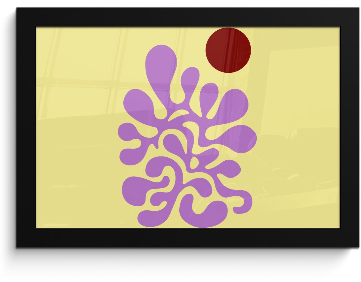 FrameYourWall Poster in lijst - Fotolijst 30x20 cm - Posters - Koraal - Cirkel - Abstract - Geel - Posterlijst zwart - Decoratie - Wanddecoratie woonkamer - Muurdecoratie slaapkamer
