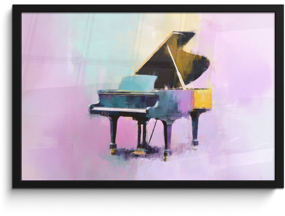 FrameYourWall Poster in lijst - Fotolijst 60x40 cm - Posters - Piano - Pastel - Elegant - Dromerig - Posterlijst zwart - Decoratie - Wanddecoratie woonkamer - Muurdecoratie slaapkamer