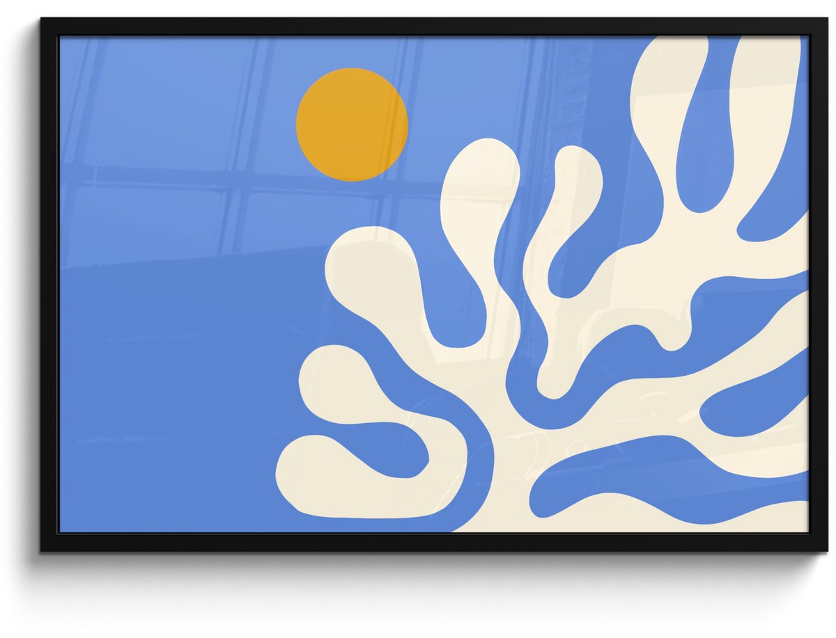 FrameYourWall Poster in lijst - Fotolijst 90x60 cm - Posters - Minimalistisch - Organisch patroon - Blauw - Posterlijst zwart - Decoratie - Wanddecoratie woonkamer - Muurdecoratie slaapkamer
