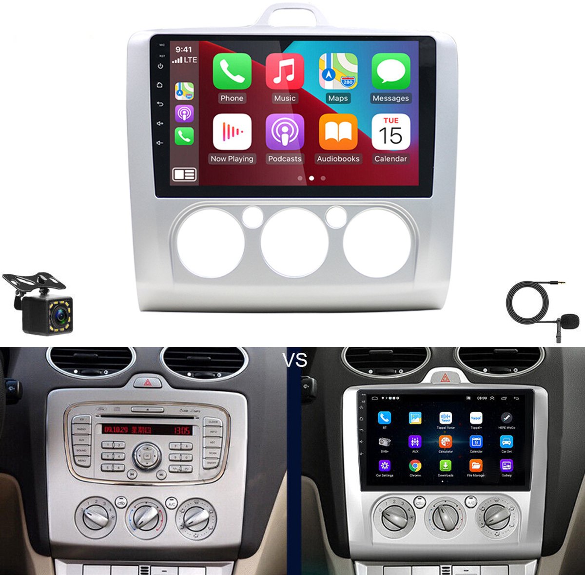 None/Brand Android radio voor Ford Focus MK2 - 2004-2011 - 9 inch - inch scherm