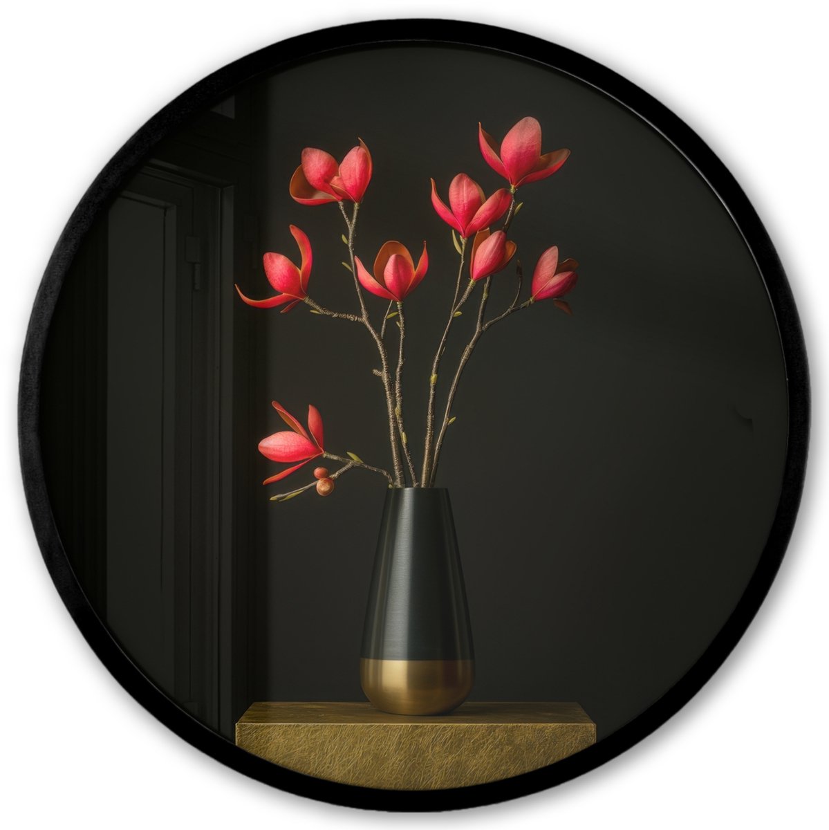 FrameYourWall Poster in lijst Rond - Fotolijst 40x40 cm - Posters - Rode - Bloemen - Vaas - Ronde posterlijst zwart - Decoratie - Wanddecoratie woonkamer - Muurdecoratie slaapkamer Boeket - Bloemen 5