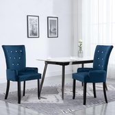 Eetkamerstoel Donkerblauw Velvet met Armleuning / Eetkamer stoelen / Extra stoelen voor huiskamer / Dineerstoelen / Tafelstoelen / Barstoelen